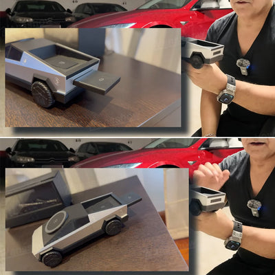 Cybertruck Style 3-In-1 Wireless Charging Station with devices charging