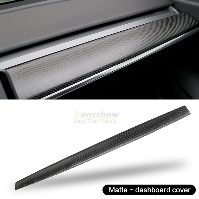 Real Carbon Fiber Dashboard Cover Front Door Trim Panel Caps for Model 3/Y - front view