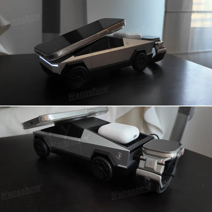 Cybertruck Style 3-In-1 Wireless Charging Station close-up view