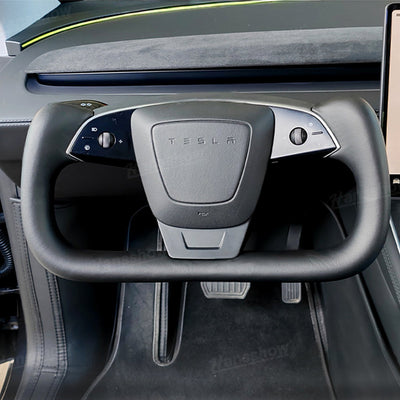 Model Y Juniper Nappa Leather Yoke Steering Wheel front view