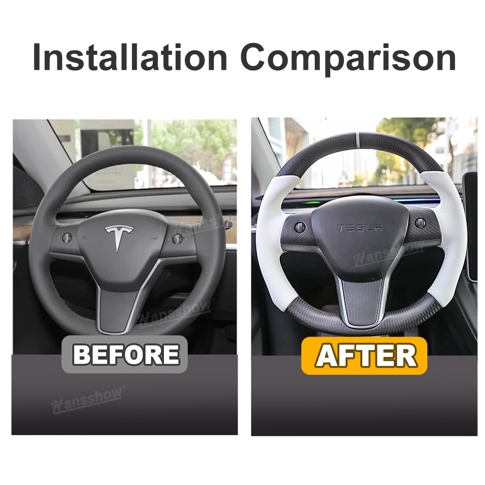 Tesla Model Y/3 Real Carbon Fiber Steering Wheel - Side Angle