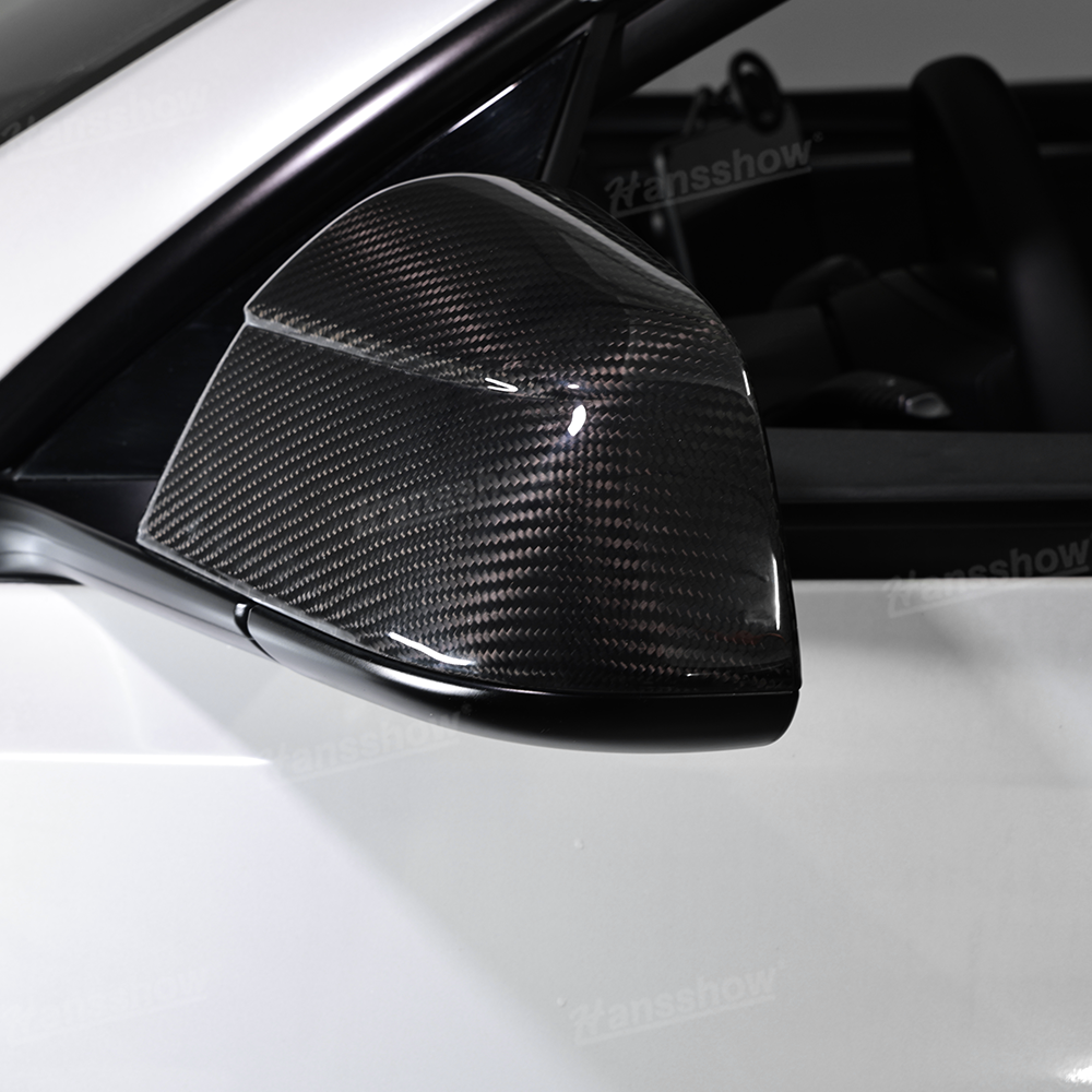 Tesla Model Y Side Mirror Covers Real Carbon Fiber Overlays - Easy Installation