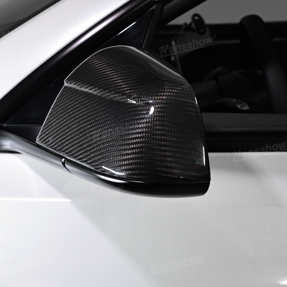 Tesla Model Y Side Mirror Covers Real Carbon Fiber Overlays - Easy Installation