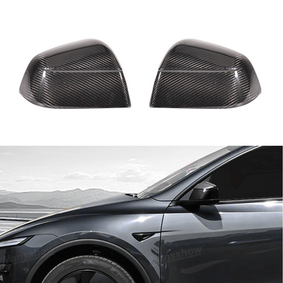 Model Y Juniper Side Mirror Real Carbon Fiber Overlay Covers - front view