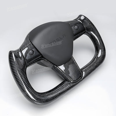 Tesla Model Y/3 Real Carbon Fiber Steering Wheel Yoke/F1 Style installed view
