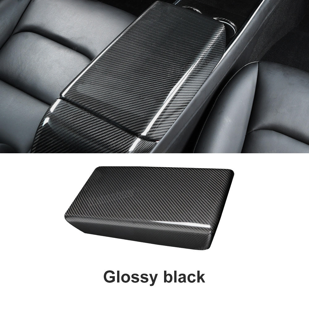 Model Y/3 Armrest Box Cover Real Carbon Fiber Detail Shot