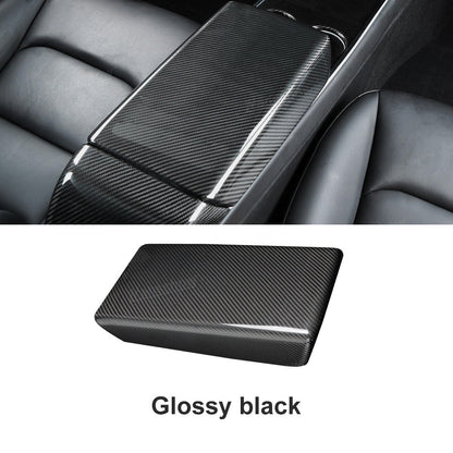 Model Y/3 Armrest Box Cover Real Carbon Fiber Detail Shot