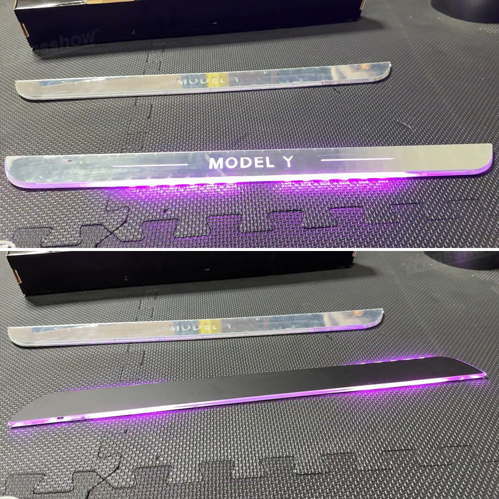 Model Y Juniper RGB Door Sill Plates at different angles