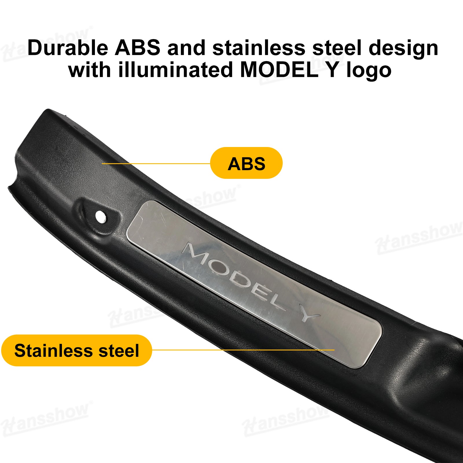 Model Y Juniper Door Sill illuminated logo view