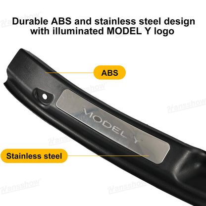 Model Y Juniper Door Sill illuminated logo view