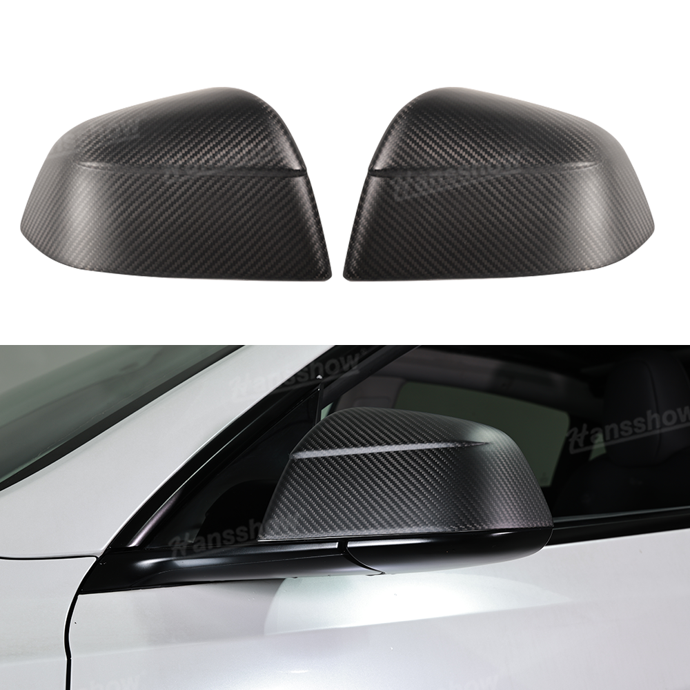 Tesla Model Y Side Mirror Covers Real Carbon Fiber Overlays - Front View