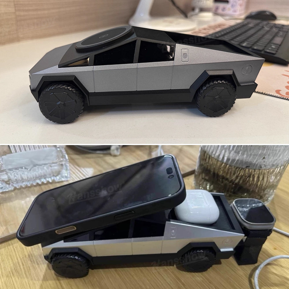 Cybertruck Style 3-In-1 Wireless Charging Station auto rotation feature