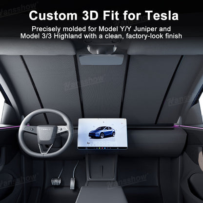 Electric Front Windshield Sunshade for Tesla Model Y Juniper - memory feature demonstration