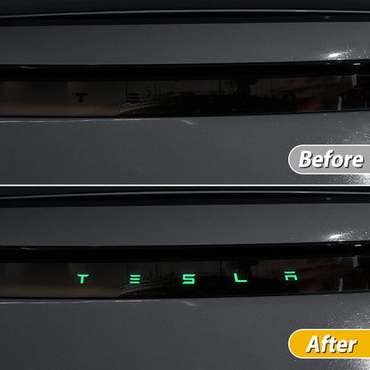 Model Y Juniper Fluorescent Vinyl Decal T-E-S-L-A Lettering Tailgate Overlay close-up