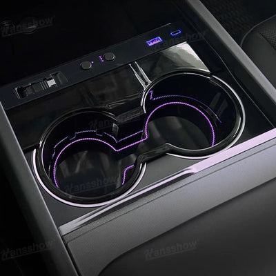 Model Y Juniper Center Console Cup Holder with Ambient Light - Front View