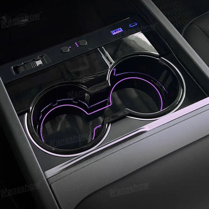 Model Y Juniper Center Console Cup Holder with Ambient Light - Front View