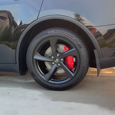 Model Y Juniper Wheel Brake Caliper Cover Set with Tesla Logo - Installation view