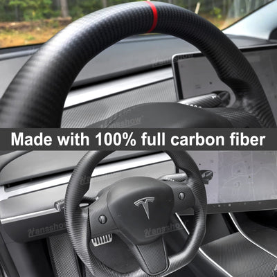 Model 3/Y Full Carbon Fiber Steering for Tesla Model Y - D-shaped contour