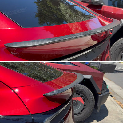 Model Y Juniper Spoiler Real Carbon Fiber Wing Rear Trunk Lip Lid - detail on vehicle