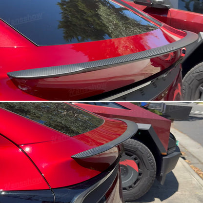 Model Y Juniper Spoiler Real Carbon Fiber Wing Rear Trunk Lip Lid - detail on vehicle