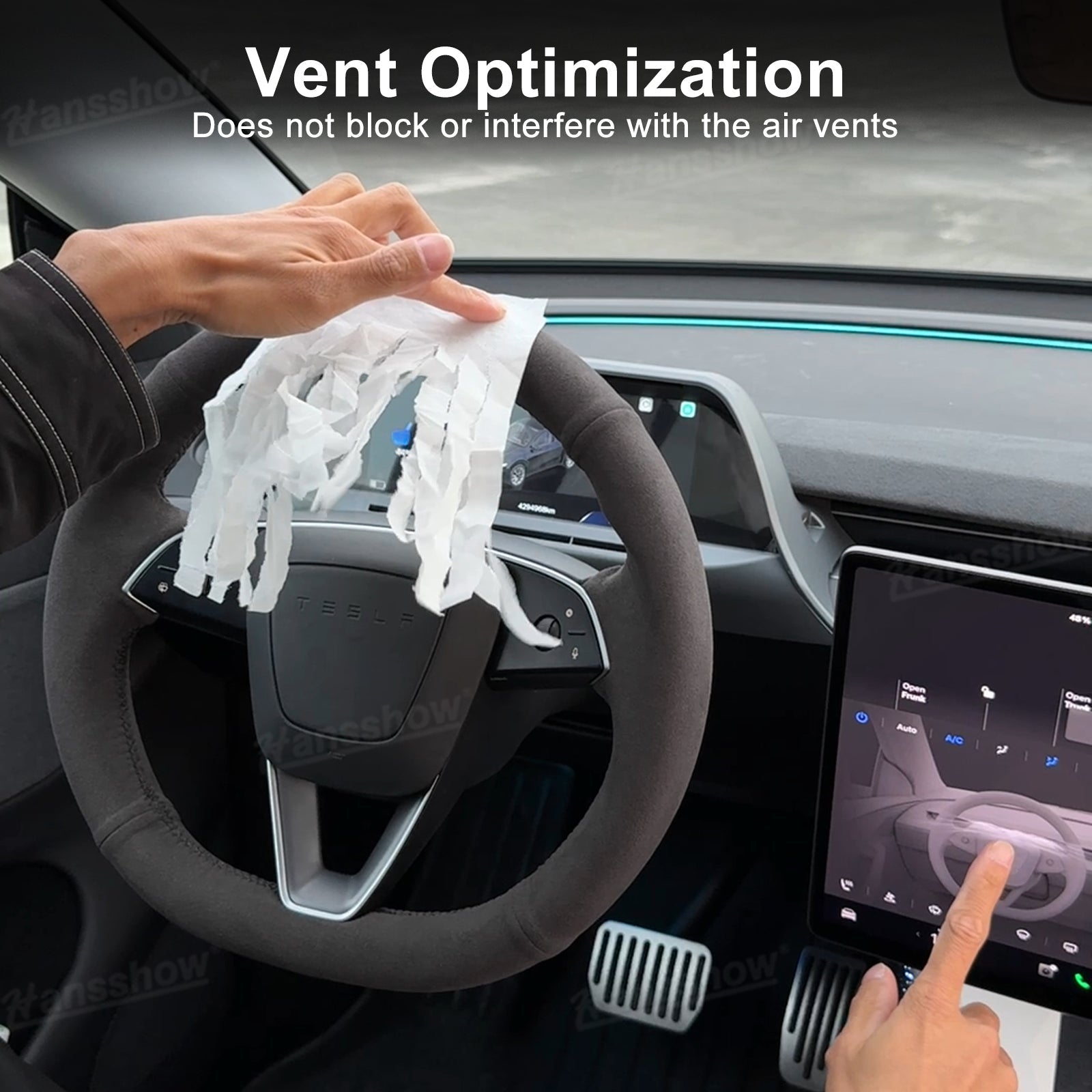 Side view of APEX 8.9-Inch CarPlay Screen installed in Tesla Model Y