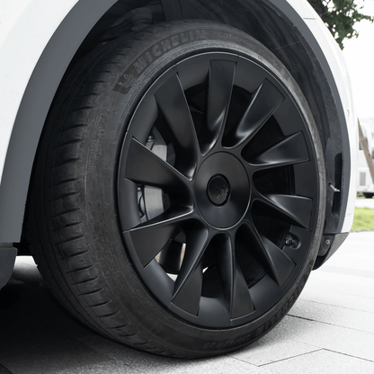 Close-up of Model Y 20-Inch Wheel Hub Protector Covers for Tesla