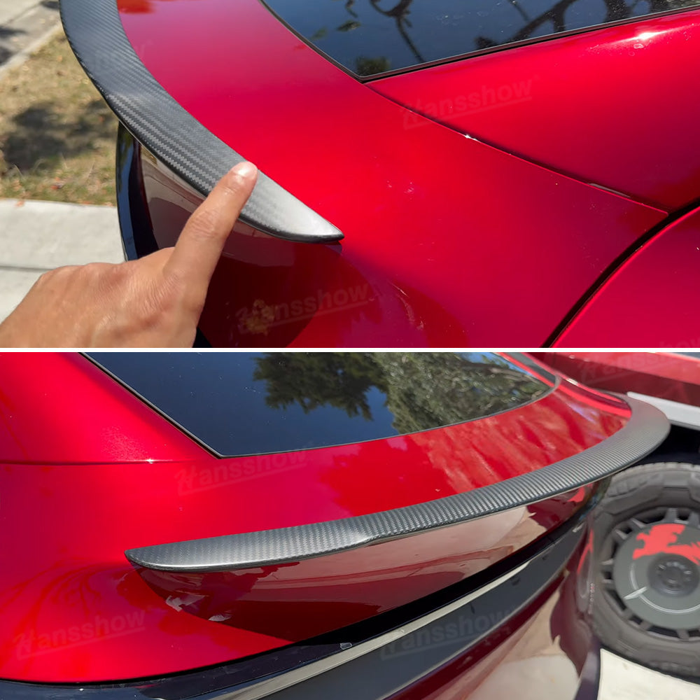 Model Y Juniper Spoiler Real Carbon Fiber Wing Rear Trunk Lip Lid - close-up on edges