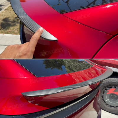Model Y Juniper Spoiler Real Carbon Fiber Wing Rear Trunk Lip Lid - close-up on edges