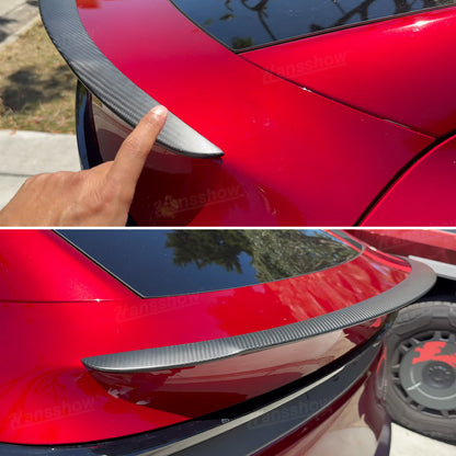 Model Y Juniper Spoiler Real Carbon Fiber Wing Rear Trunk Lip Lid - close-up on edges