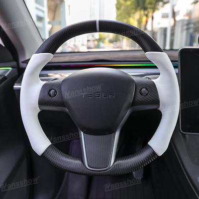 Real Carbon Fiber Round Steering Wheel for Tesla Model Y/3 - Top View