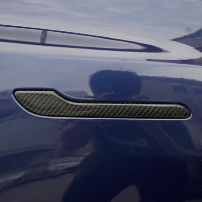 Model Y Juniper Door Handle Cover Real Dry Molded Carbon Fiber Overlays 4 Pcs - front view