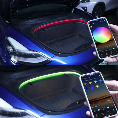 Model Y Multi-function RGB LED Frunk Light Strip in dark
