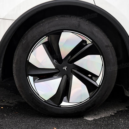 Model Y Juniper 19’’ Crossflow Wheels Vinyl Wraps Custom Wheel Cap Stickers - Front view