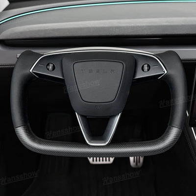 Model Y Juniper Yoke Steering Wheel front view with black Nappa leather