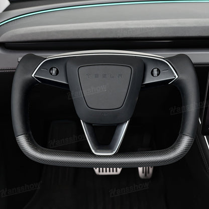 Model Y Juniper Yoke Steering Wheel front view with black Nappa leather
