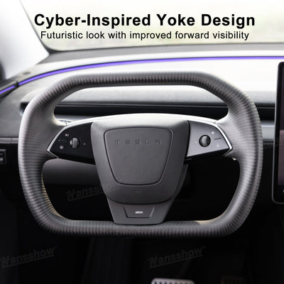 Model Y Juniper Steering Wheel Real Carbon Fiber CyberWheel 2.0 side angle