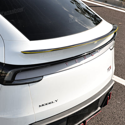 Close-up of Model Y Juniper Spoiler Real Carbon Fiber Wing