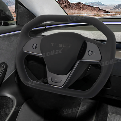 Close-up of Model Y Juniper Steering Wheel 3.0 Nappa Leather