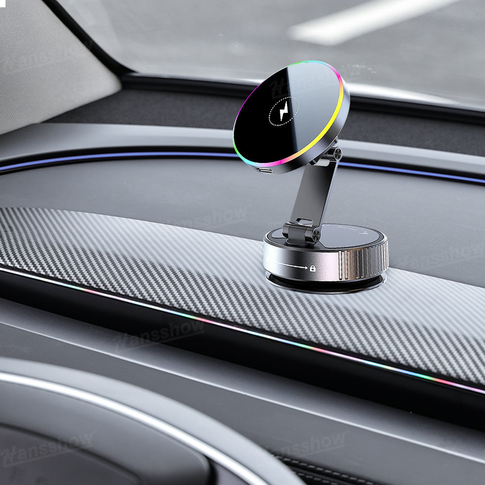 Wireless Charger Phone Holder with RGB Ambient Lighting for Tesla Model Y - front view