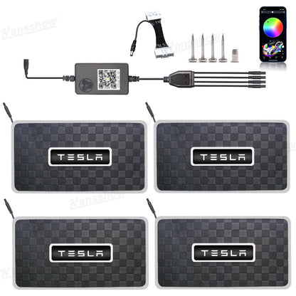 Model Y Juniper LED Floor Mat Lights with Tesla Logo - full interior lighting setup