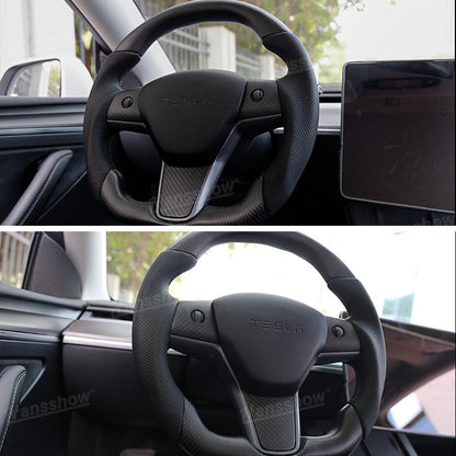 Model 3/Y Carbon Fiber Steering Wheel D-Shaped Round WIth Perforated Grip...