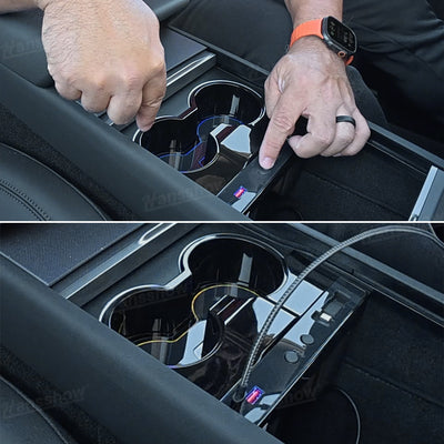 Model Y Juniper Center Console Cup Holder with Ambient Light - Enhanced Driving Experience