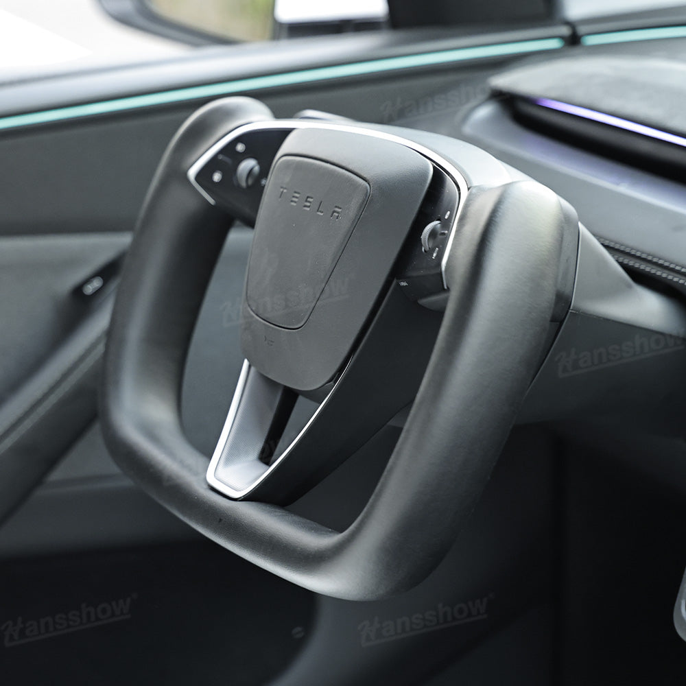 Model Y Juniper Yoke Steering Wheel Alcantara / Nappa Leather Driving Wheel - aesthetic upgrade