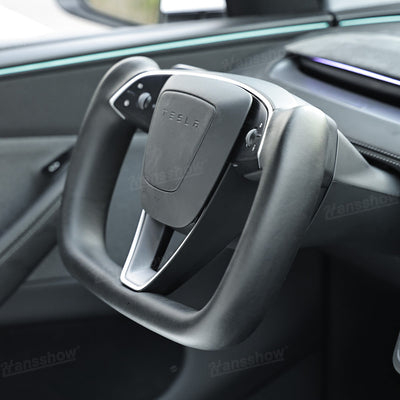 Model Y Juniper Yoke Steering Wheel Alcantara / Nappa Leather Driving Wheel - aesthetic upgrade