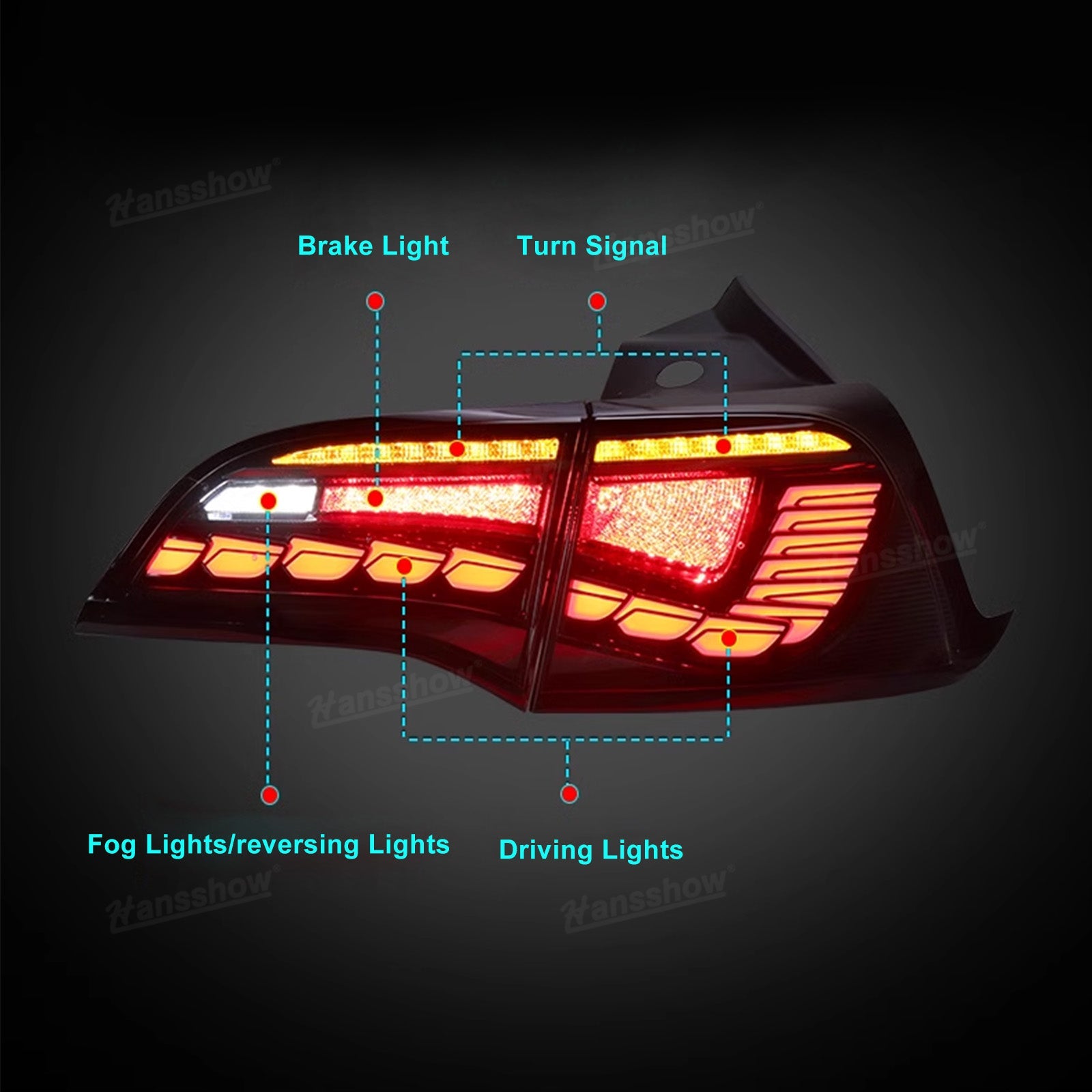 Model Y/3 LED Tail Lights Sequential Dynamic Dragon Scale - installed view