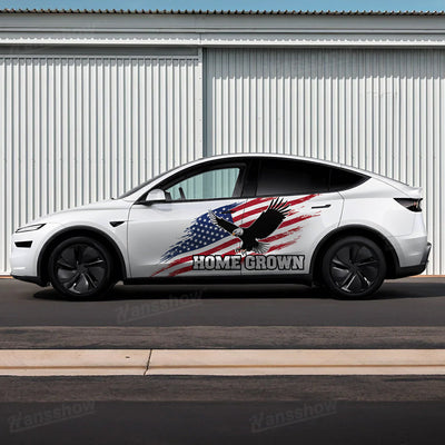 Model Y Juniper Vinyl Wrap Body Decals Home Grown front view
