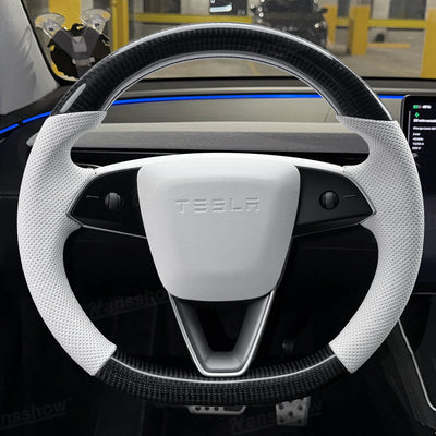 Model Y Juniper Steering Wheel Carbon Fiber Style front view