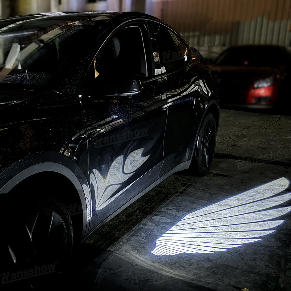 Side Mirror Projector Lights Angel Wing Welcome Lights for Tesla Model Y - Close-up of projection