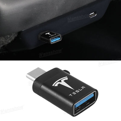 Type-C to USB Adapter with TESLA Logo for Tesla Model Y Juniper - front view