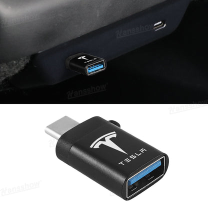 Type-C to USB Adapter with TESLA Logo for Tesla Model Y Juniper - front view